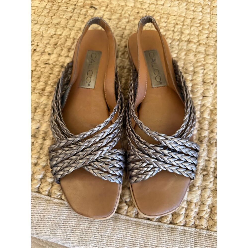 Calico Metallic Woven Leather Slingback Sandals Women’s Size (укажи свой) Square - Picture 2 of 7